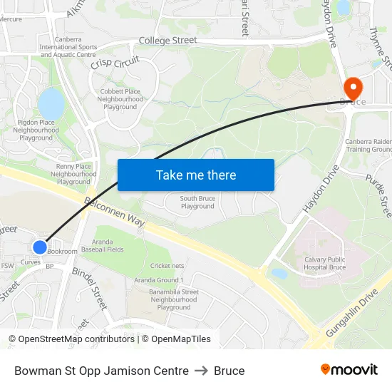 Bowman St Opp Jamison Centre to Bruce map