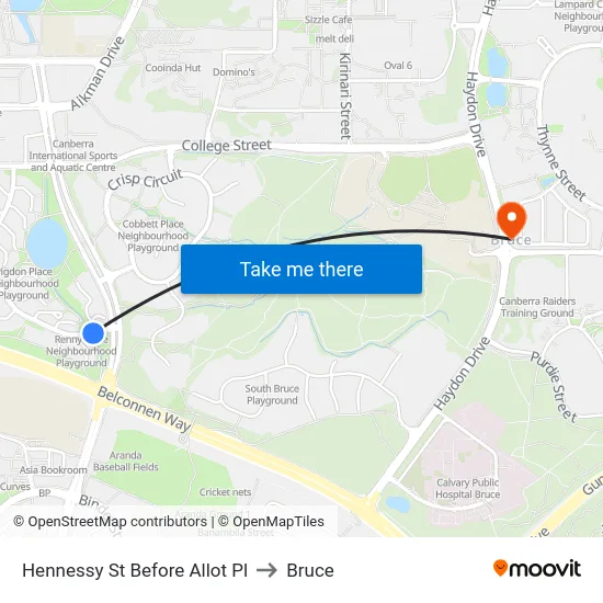 Hennessy St Before Allot Pl to Bruce map