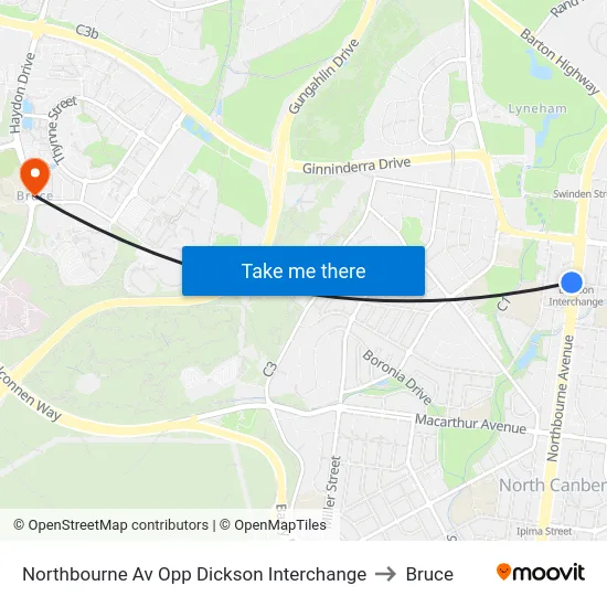 Northbourne Av Opp Dickson Interchange to Bruce map