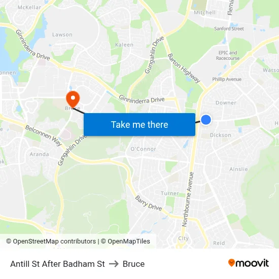 Antill St After Badham St to Bruce map