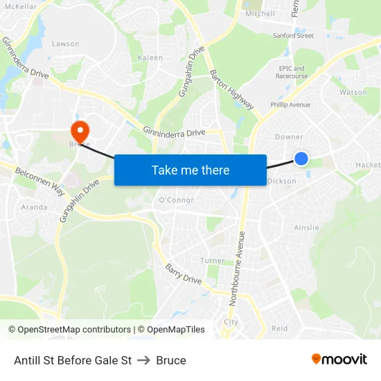 Antill St Before Gale St to Bruce map