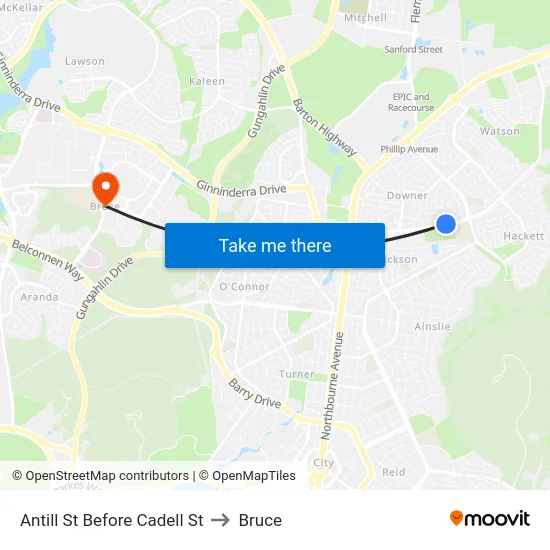 Antill St Before Cadell St to Bruce map