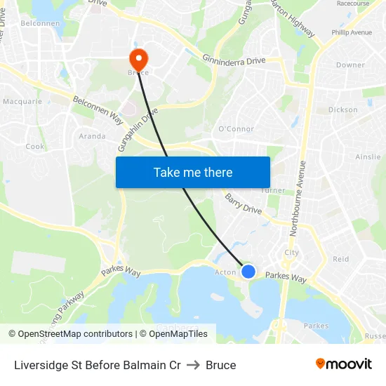 Liversidge St Before Balmain Cr to Bruce map