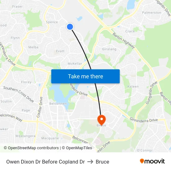Owen Dixon Dr Before Copland Dr to Bruce map
