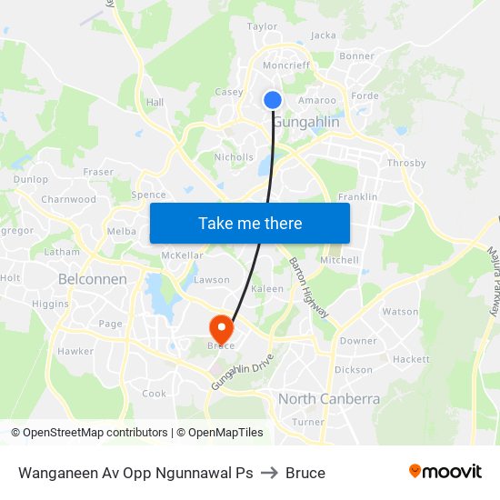 Wanganeen Av Opp Ngunnawal Ps to Bruce map