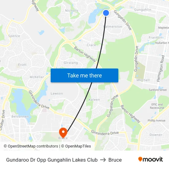 Gundaroo Dr Opp Gungahlin Lakes Club to Bruce map