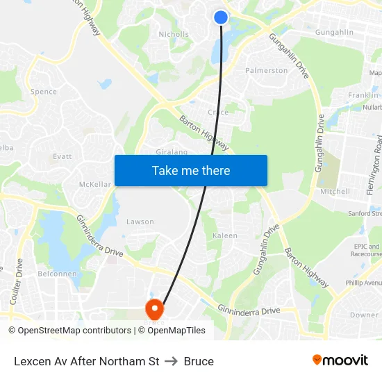Lexcen Av After Northam St to Bruce map