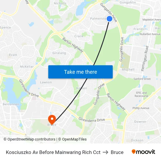 Kosciuszko Av Before Mainwaring Rich Cct to Bruce map