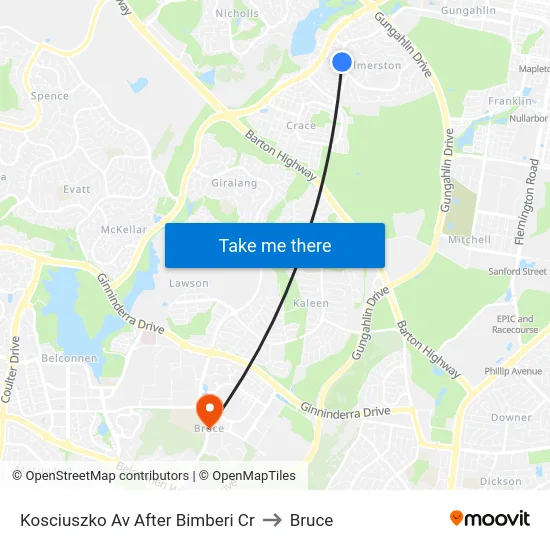 Kosciuszko Av After Bimberi Cr to Bruce map