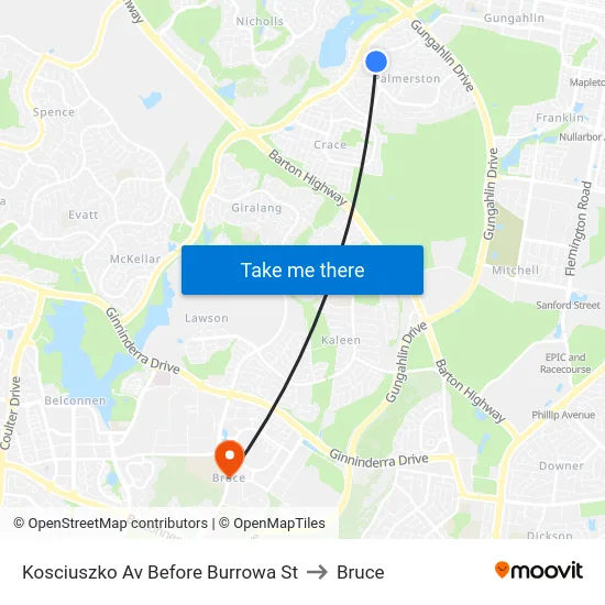 Kosciuszko Av Before Burrowa St to Bruce map