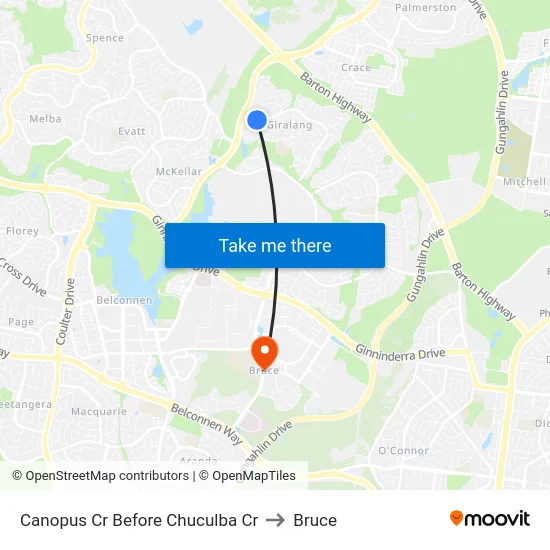 Canopus Cr Before Chuculba Cr to Bruce map