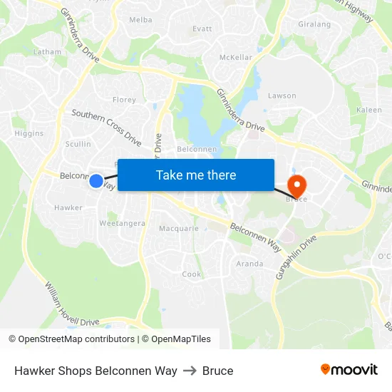 Hawker Shops Belconnen Way to Bruce map