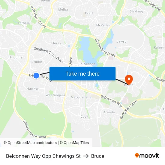 Belconnen Way Opp Chewings St to Bruce map