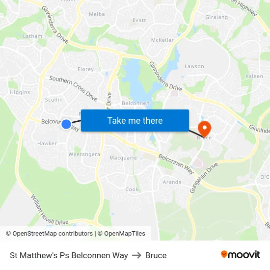 St Matthew's Ps Belconnen Way to Bruce map