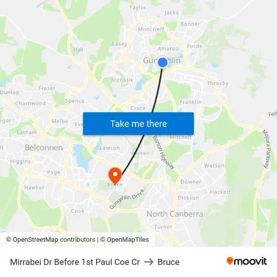 Mirrabei Dr Before 1st Paul Coe Cr to Bruce map