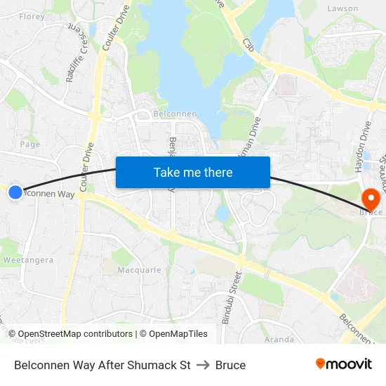 Belconnen Way After Shumack St to Bruce map