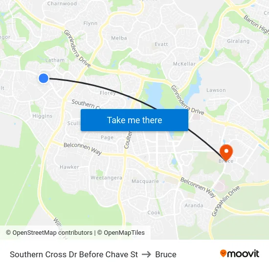 Southern Cross Dr Before Chave St to Bruce map