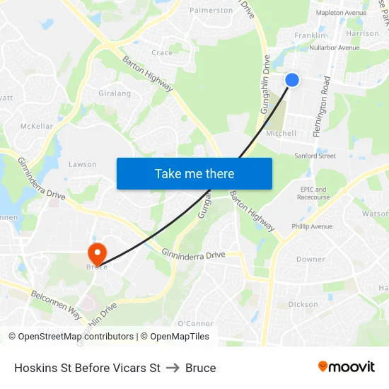 Hoskins St Before Vicars St to Bruce map