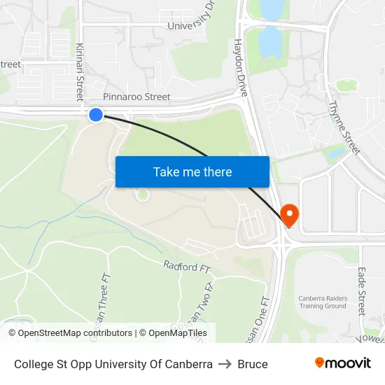College St Opp University Of Canberra to Bruce map