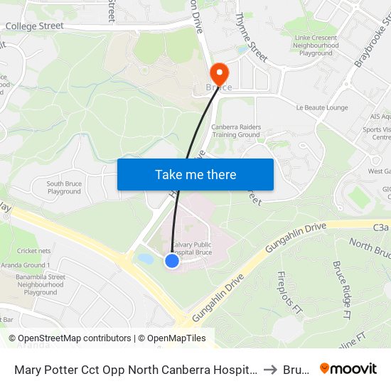Mary Potter Cct Opp North Canberra Hospital to Bruce map
