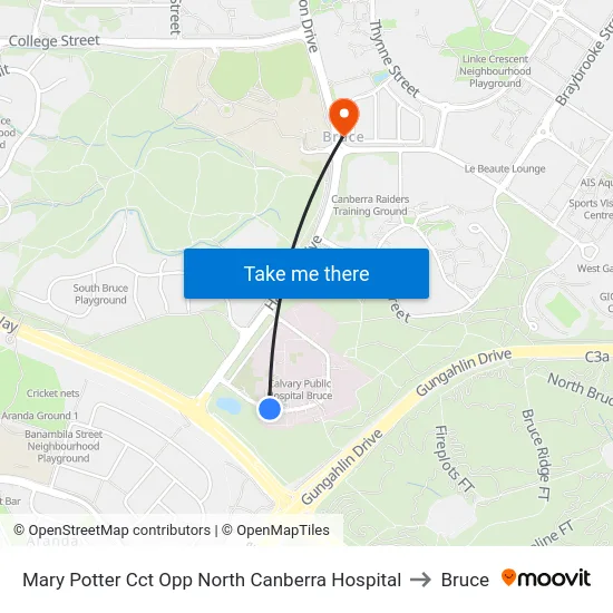 Mary Potter Cct Opp North Canberra Hospital to Bruce map