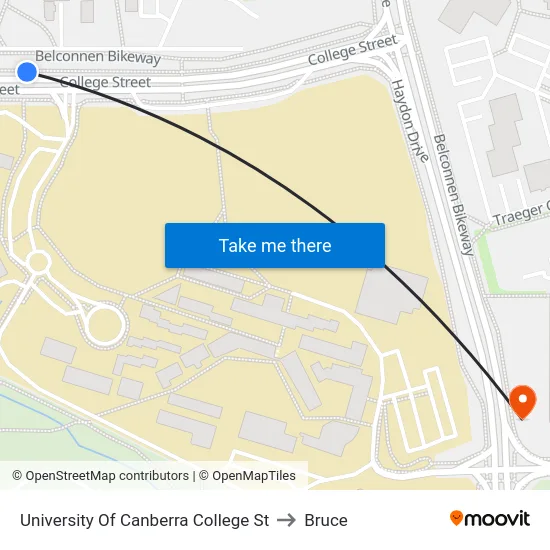 University Of Canberra College St to Bruce map