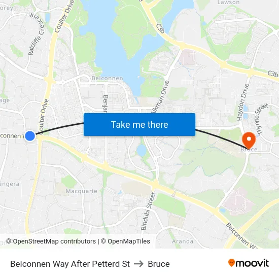 Belconnen Way After Petterd St to Bruce map