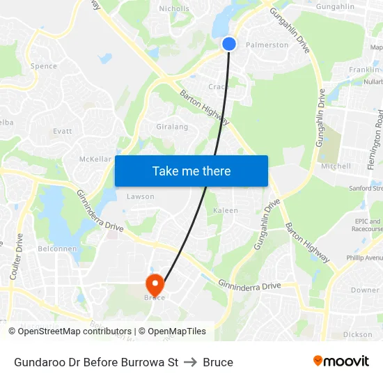 Gundaroo Dr Before Burrowa St to Bruce map