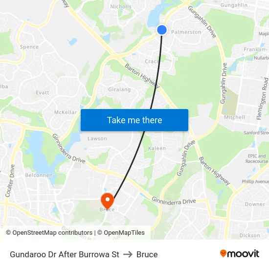 Gundaroo Dr After Burrowa St to Bruce map