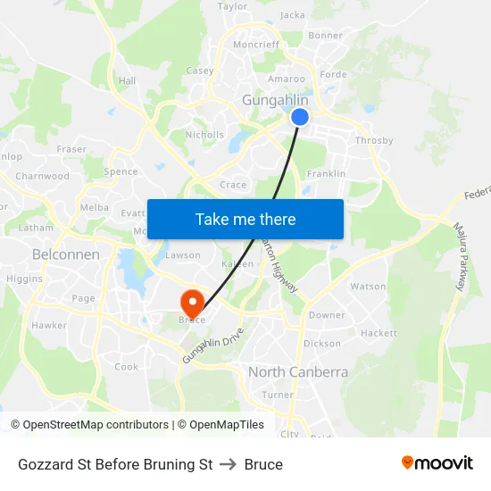 Gozzard St Before Bruning St to Bruce map