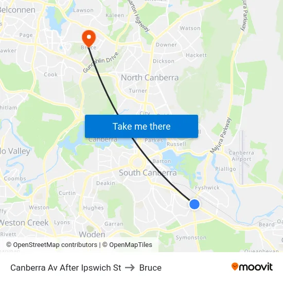 Canberra Av After Ipswich St to Bruce map