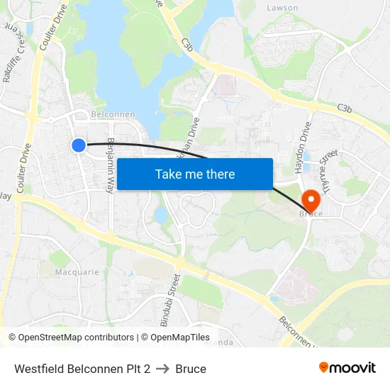 Westfield Belconnen Plt 2 to Bruce map