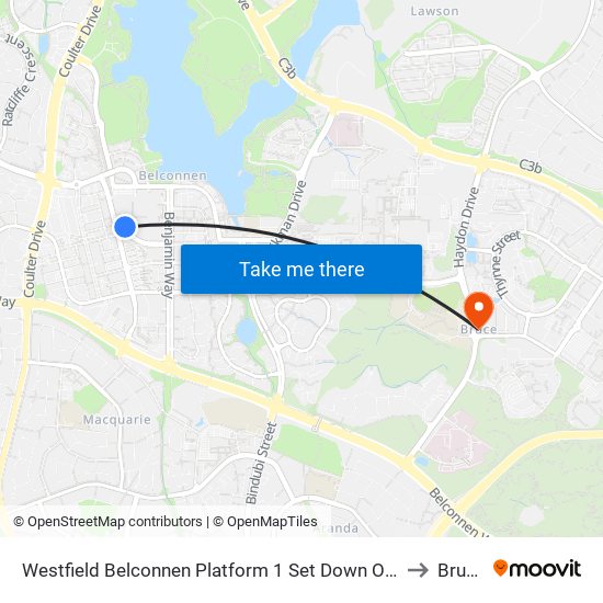 Westfield Belconnen Platform 1 Set Down Only to Bruce map