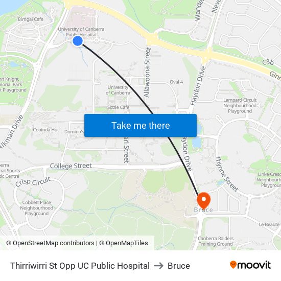Thirriwirri St Opp UC Public Hospital to Bruce map
