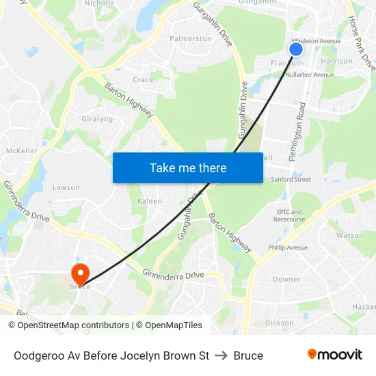 Oodgeroo Av Before Jocelyn Brown St to Bruce map