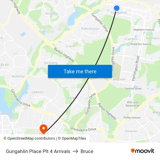 Gungahlin Place Plt 4 Arrivals to Bruce map