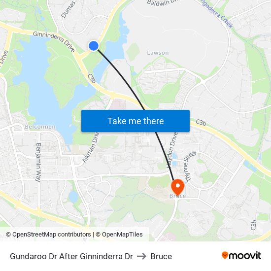 Gundaroo Dr After Ginninderra Dr to Bruce map