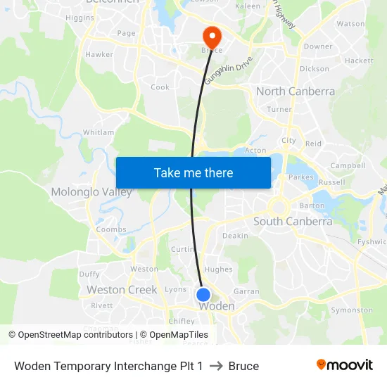 Woden Temporary Interchange Plt 1 to Bruce map