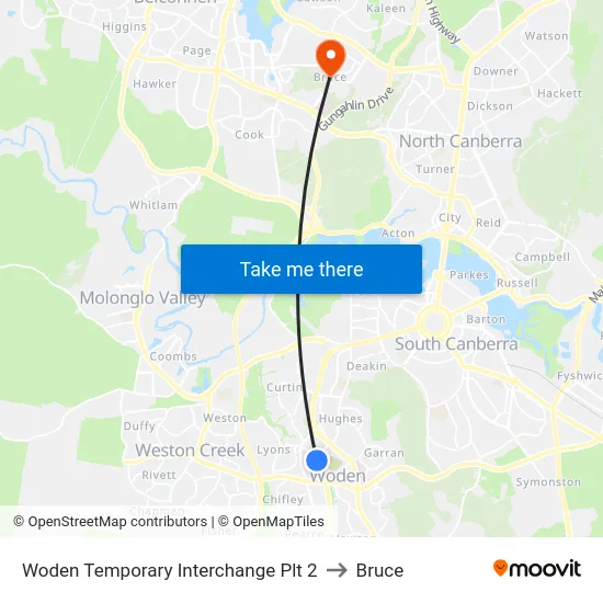 Woden Temporary Interchange Plt 2 to Bruce map