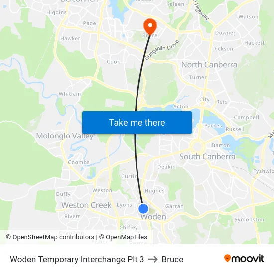 Woden Temporary Interchange Plt 3 to Bruce map