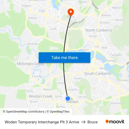 Woden Temporary Interchange Plt 3 Arrive to Bruce map