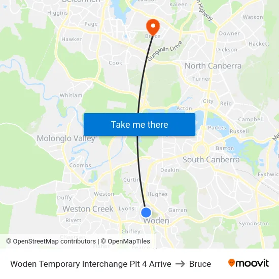 Woden Temporary Interchange Plt 4 Arrive to Bruce map