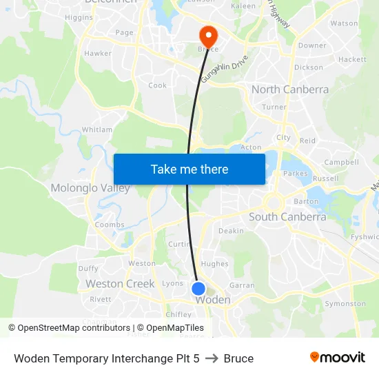 Woden Temporary Interchange Plt 5 to Bruce map