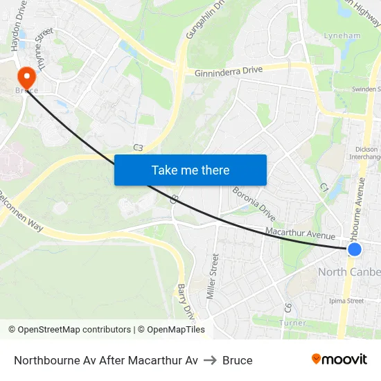 Northbourne Av After Macarthur Av to Bruce map