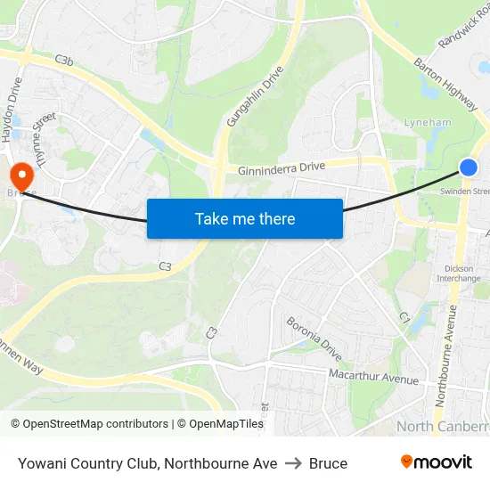Yowani Country Club, Northbourne Ave to Bruce map