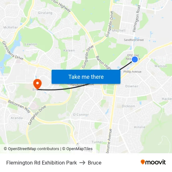 Flemington Rd Exhibition Park to Bruce map