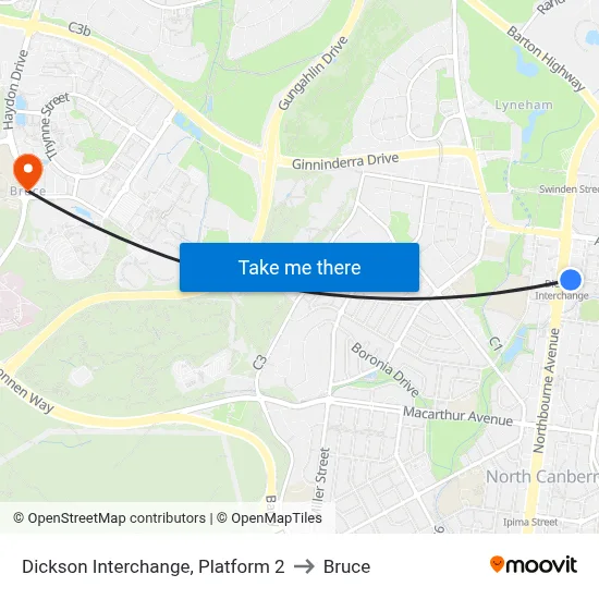 Dickson Interchange, Platform 2 to Bruce map