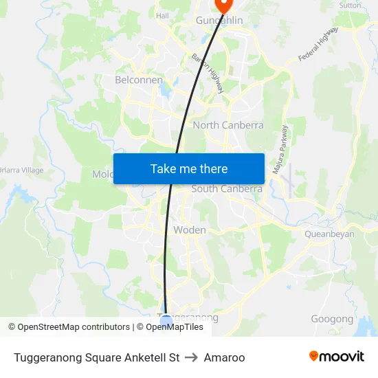 Tuggeranong Square Anketell St to Amaroo map