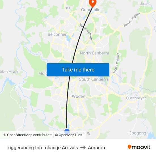 Tuggeranong Interchange Arrivals to Amaroo map