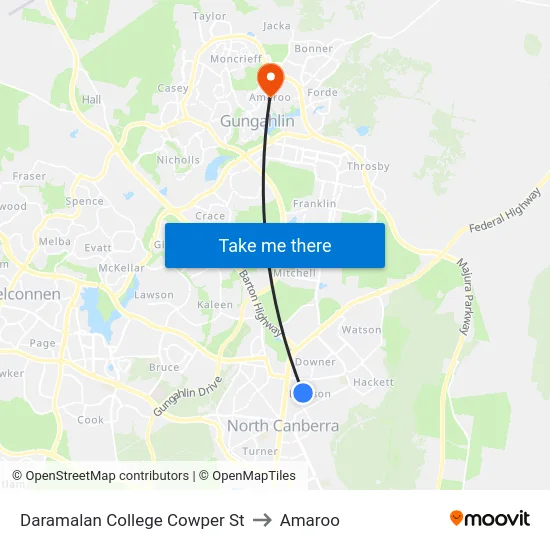 Daramalan College Cowper St to Amaroo map